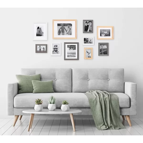 Kate and Laurel Bordeaux Coastal Gallery Wall Kit Set of 10 with Assorted Size Frames in 3 Different Finishes White Blue and GrayMultiNatural