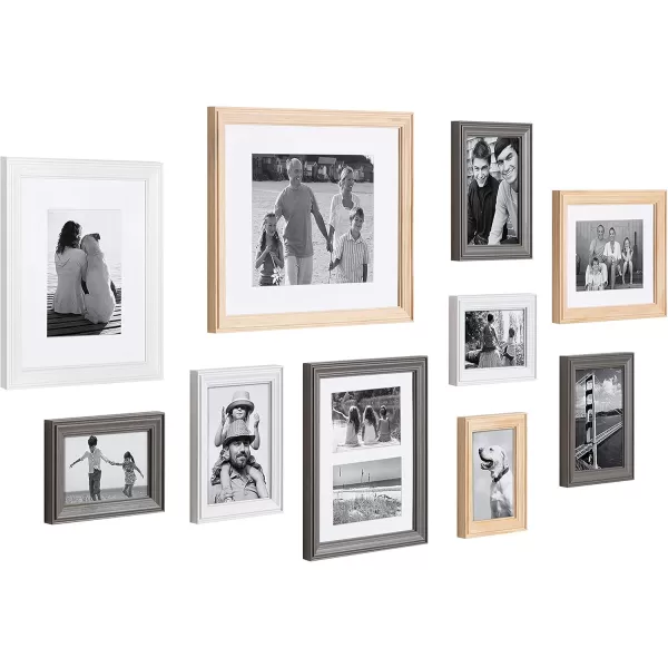 Kate and Laurel Bordeaux Coastal Gallery Wall Kit Set of 10 with Assorted Size Frames in 3 Different Finishes White Blue and GrayMultiNatural