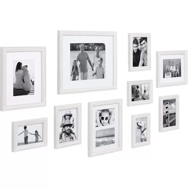 Kate and Laurel Bordeaux Coastal Gallery Wall Kit Set of 10 with Assorted Size Frames in 3 Different Finishes White Blue and GrayWhite