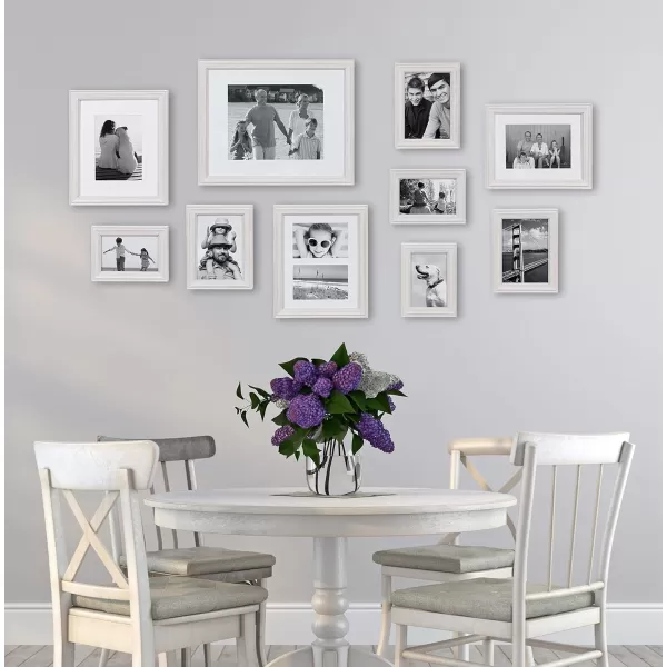 Kate and Laurel Bordeaux Coastal Gallery Wall Kit Set of 10 with Assorted Size Frames in 3 Different Finishes White Blue and GrayWhite