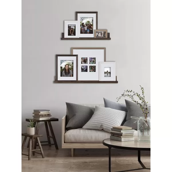 Kate and Laurel Bordeaux Farmhouse Gallery Floating Shelf and Wall Frame Kit Set of 8 Multiple Finishes Assorted Size Frames and Two Display ShelvesMultiGray