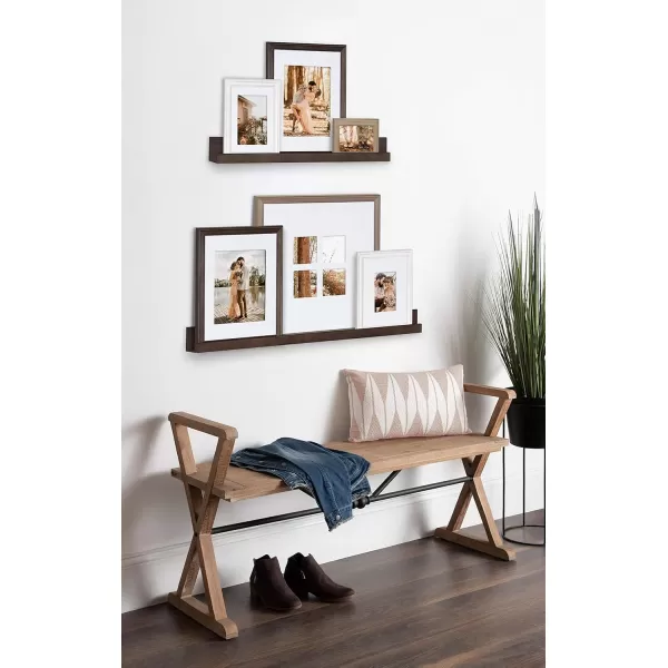 Kate and Laurel Bordeaux Farmhouse Gallery Floating Shelf and Wall Frame Kit Set of 8 Multiple Finishes Assorted Size Frames and Two Display ShelvesMultiGray