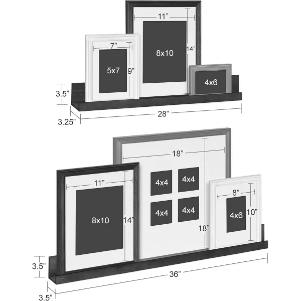 Kate and Laurel Bordeaux Farmhouse Gallery Floating Shelf and Wall Frame Kit Set of 8 Multiple Finishes Assorted Size Frames and Two Display ShelvesMultiGray