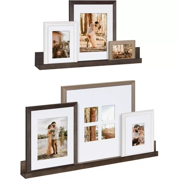 Kate and Laurel Bordeaux Farmhouse Gallery Floating Shelf and Wall Frame Kit Set of 8 Multiple Finishes Assorted Size Frames and Two Display ShelvesMultiGray