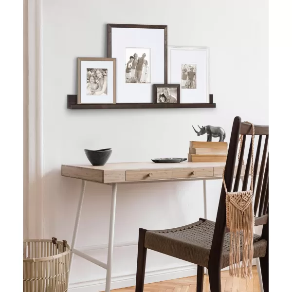 Kate and Laurel Bordeaux Gallery Floating Shelf and Wall Frame Kit Set of 5 Multiple Finishes Assorted Size Wooden Frames and Display ShelfMultiGray