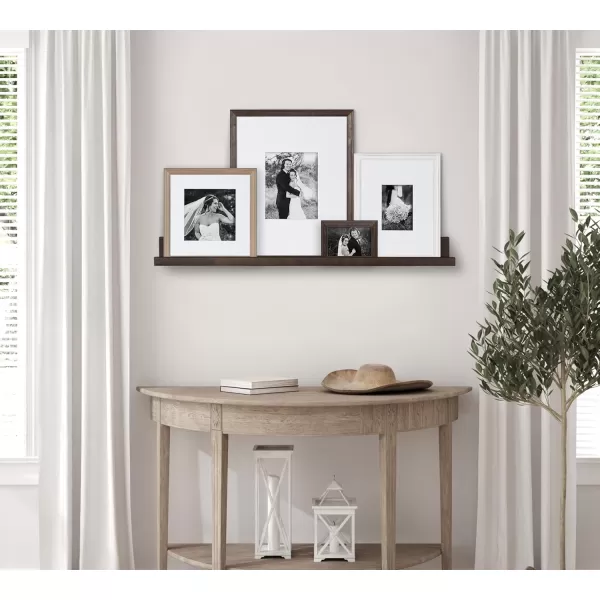 Kate and Laurel Bordeaux Gallery Floating Shelf and Wall Frame Kit Set of 5 Multiple Finishes Assorted Size Wooden Frames and Display ShelfMultiGray