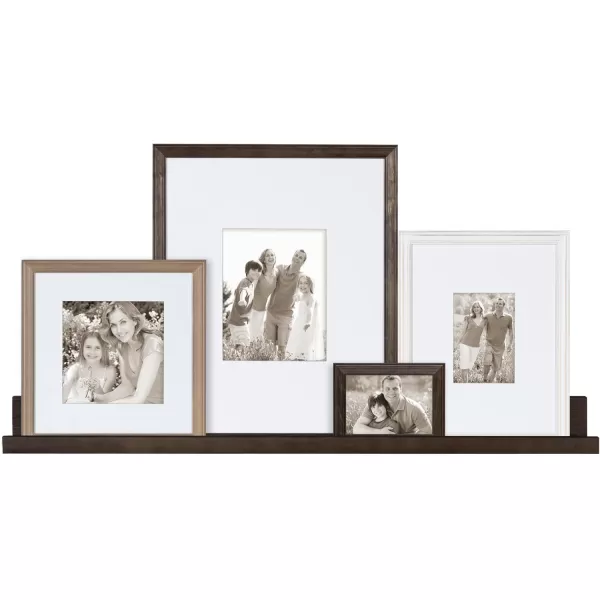 Kate and Laurel Bordeaux Gallery Floating Shelf and Wall Frame Kit Set of 5 Multiple Finishes Assorted Size Wooden Frames and Display ShelfMultiGray
