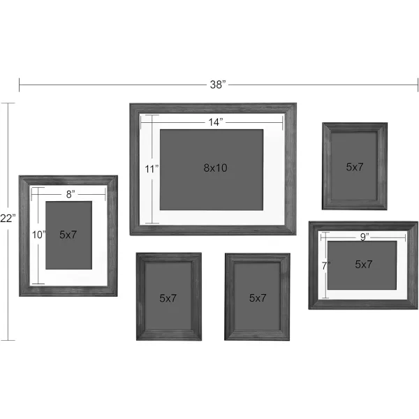 Kate and Laurel Bordeaux Gallery Frame Wall Kit Set of 6 with Assorted Size Frames Charcoal Gray