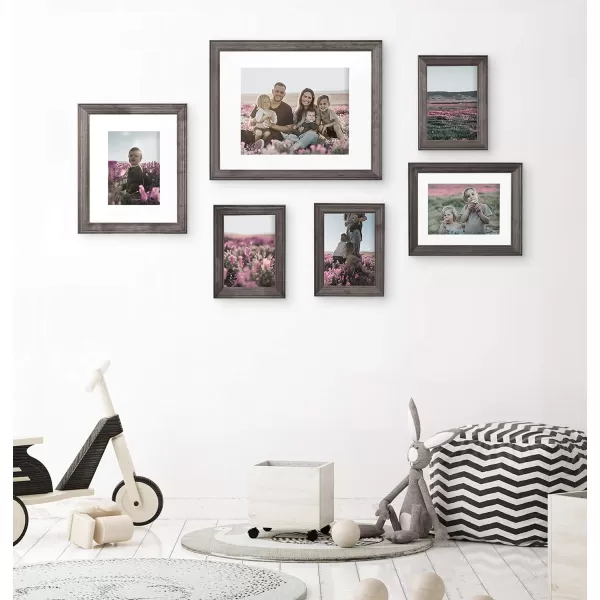 Kate and Laurel Bordeaux Gallery Frame Wall Kit Set of 6 with Assorted Size Frames Charcoal Gray