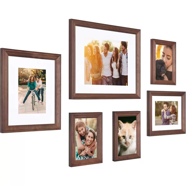 Kate and Laurel Bordeaux Gallery Multi Size Picture Frame Wall Kit Set of 6 Dark Espresso Brown Chic Photo Frames for Wall