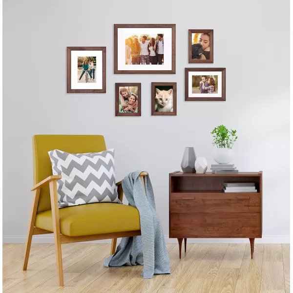 Kate and Laurel Bordeaux Gallery Multi Size Picture Frame Wall Kit Set of 6 Dark Espresso Brown Chic Photo Frames for Wall