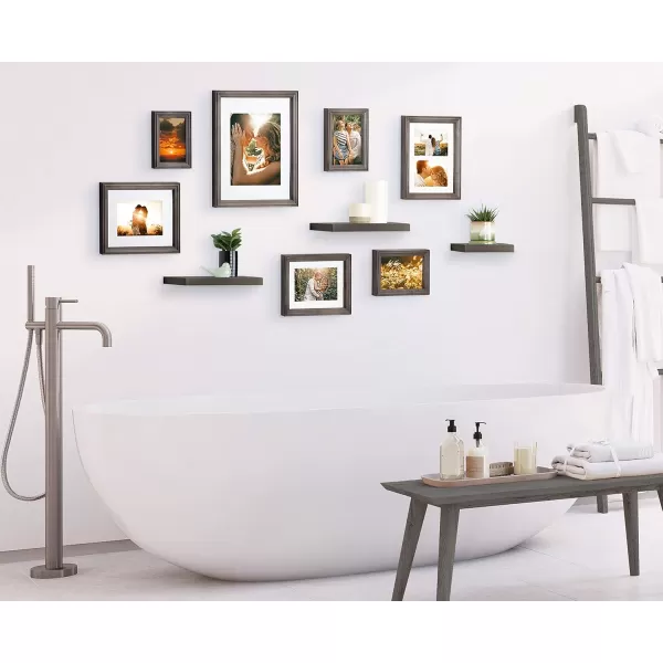 Kate and Laurel Bordeaux Gallery Wall Frame and Shelf Kit Set of 10 Natural Assorted Size Frames with Wood Finish and Three Display Shelves IncludedGrey