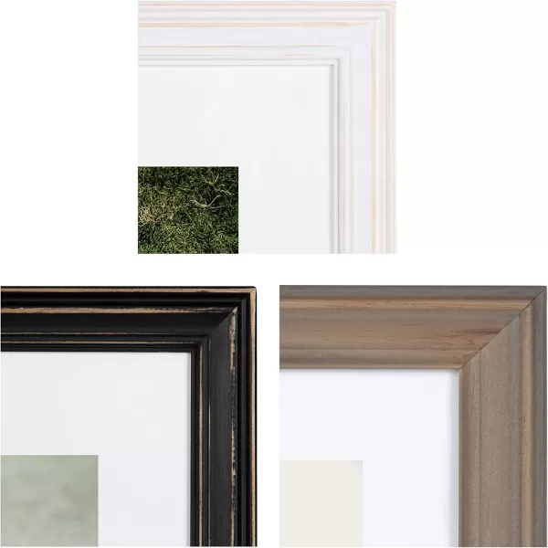 Kate and Laurel Bordeaux Gallery Wall Frame and Shelf Kit Set of 10 Natural Assorted Size Frames with Wood Finish and Three Display Shelves IncludedMultiBlack