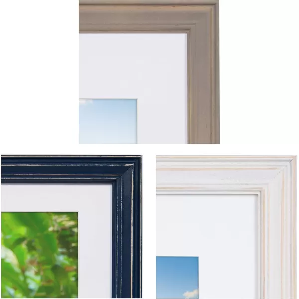 Kate and Laurel Bordeaux Gallery Wall Frame and Shelf Kit Set of 10 Natural Assorted Size Frames with Wood Finish and Three Display Shelves IncludedMultiBlue