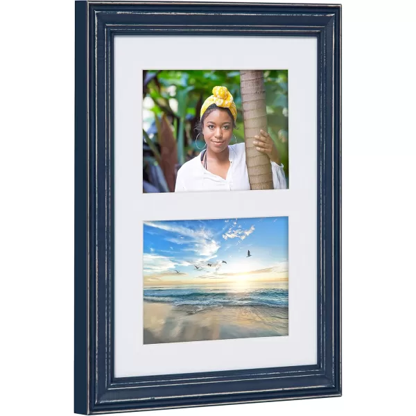 Kate and Laurel Bordeaux Gallery Wall Frame and Shelf Kit Set of 10 Natural Assorted Size Frames with Wood Finish and Three Display Shelves IncludedMultiBlue