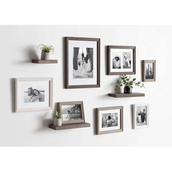 Kate and Laurel Bordeaux Gallery Wall Frame and Shelf Kit Set of 10 Natural Assorted Size Frames with Wood Finish and Three Display Shelves IncludedMultiGray
