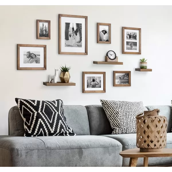 Kate and Laurel Bordeaux Gallery Wall Frame and Shelf Kit Set of 10 Natural Assorted Size Frames with Wood Finish and Three Display Shelves IncludedNatural