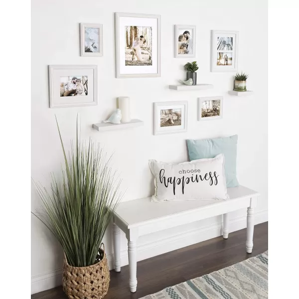 Kate and Laurel Bordeaux Gallery Wall Frame and Shelf Kit Set of 10 Natural Assorted Size Frames with Wood Finish and Three Display Shelves IncludedWhite