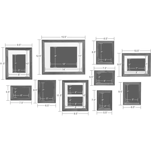 Kate and Laurel Bordeaux Gallery Wall Frame and Shelf Kit Set of 10 Natural Rustic and Charcoal Gray Farmhouse Assorted Size Photo Frames