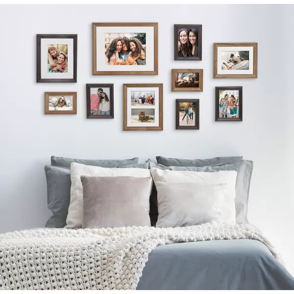 Kate and Laurel Bordeaux Gallery Wall Frame and Shelf Kit Set of 10 Natural Rustic and Charcoal Gray Farmhouse Assorted Size Photo Frames