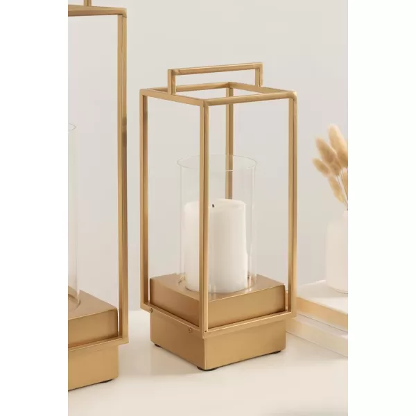 Kate and Laurel Brandt Farmhouse TwoPiece Candle Holder Set 7 x 7 x 19 Hazelnut and Black Transitional Wood and Metal Lantern Candle Holders for Fireplace Mantel Display2 Piece