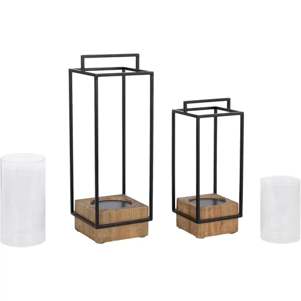 Kate and Laurel Brandt Farmhouse TwoPiece Candle Holder Set 7 x 7 x 19 Hazelnut and Black Transitional Wood and Metal Lantern Candle Holders for Fireplace Mantel Display2 Piece