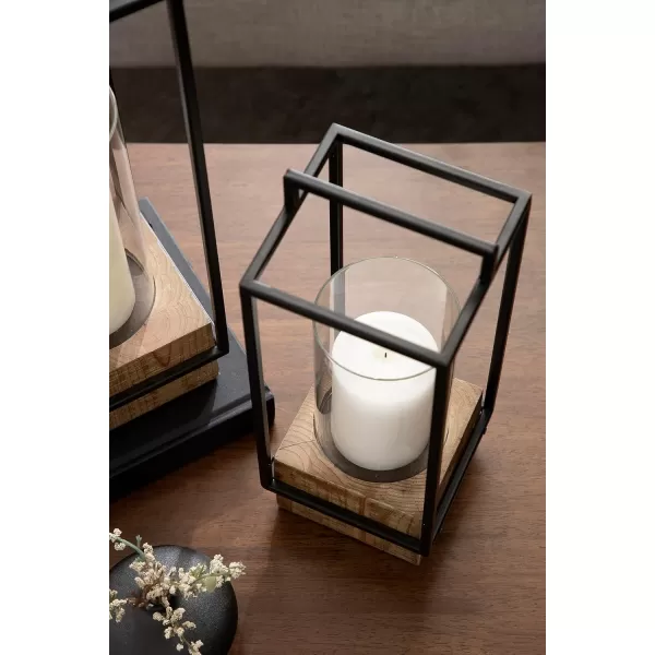 Kate and Laurel Brandt Farmhouse TwoPiece Candle Holder Set 7 x 7 x 19 Hazelnut and Black Transitional Wood and Metal Lantern Candle Holders for Fireplace Mantel Display2 Piece