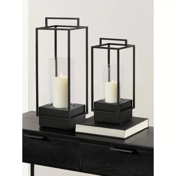 Kate and Laurel Brandt Farmhouse TwoPiece Candle Holder Set 7 x 7 x 19 Hazelnut and Black Transitional Wood and Metal Lantern Candle Holders for Fireplace Mantel Display2 Piece