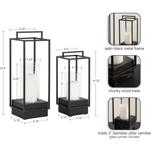 Kate and Laurel Brandt Farmhouse TwoPiece Candle Holder Set 7 x 7 x 19 Hazelnut and Black Transitional Wood and Metal Lantern Candle Holders for Fireplace Mantel Display2 Piece