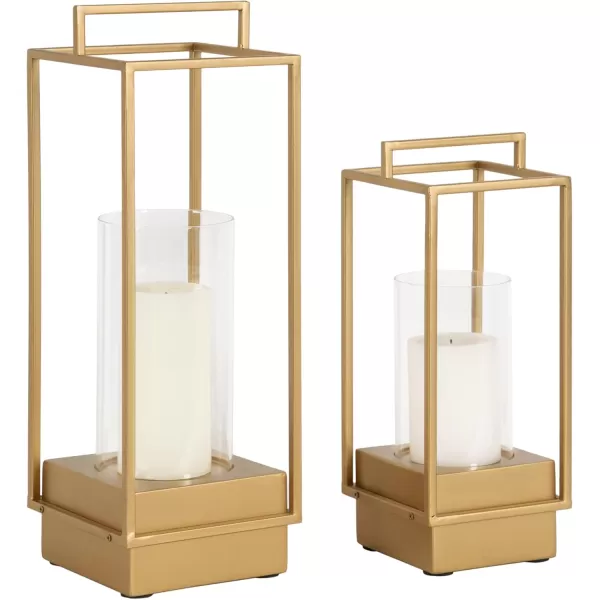 Kate and Laurel Brandt Farmhouse TwoPiece Candle Holder Set 7 x 7 x 19 Hazelnut and Black Transitional Wood and Metal Lantern Candle Holders for Fireplace Mantel Display2 Piece