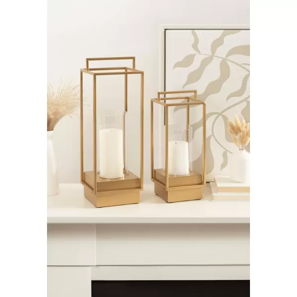 Kate and Laurel Brandt Farmhouse TwoPiece Candle Holder Set 7 x 7 x 19 Hazelnut and Black Transitional Wood and Metal Lantern Candle Holders for Fireplace Mantel Display2 Piece