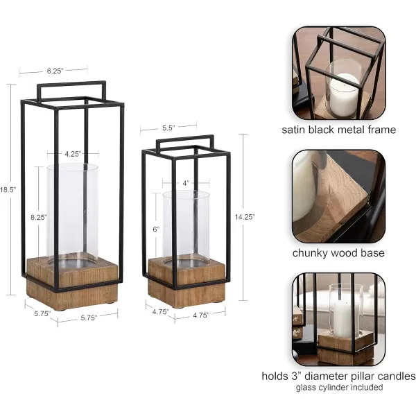 Kate and Laurel Brandt Farmhouse TwoPiece Candle Holder Set 7 x 7 x 19 Hazelnut and Black Transitional Wood and Metal Lantern Candle Holders for Fireplace Mantel Display2 Piece
