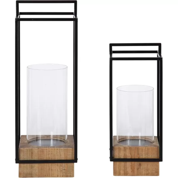 Kate and Laurel Brandt Farmhouse TwoPiece Candle Holder Set 7 x 7 x 19 Hazelnut and Black Transitional Wood and Metal Lantern Candle Holders for Fireplace Mantel Display2 Piece