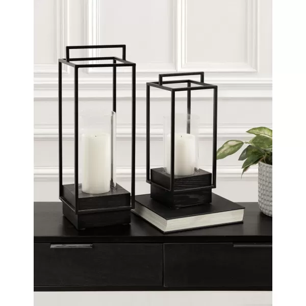 Kate and Laurel Brandt Farmhouse TwoPiece Candle Holder Set 7 x 7 x 19 Hazelnut and Black Transitional Wood and Metal Lantern Candle Holders for Fireplace Mantel Display2 Piece