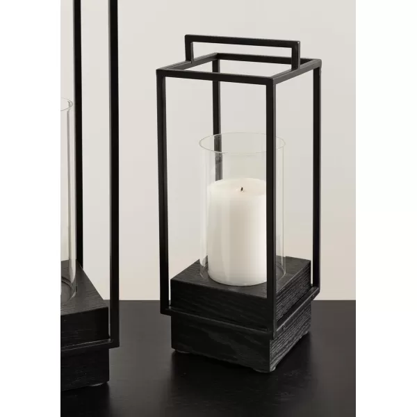 Kate and Laurel Brandt Farmhouse TwoPiece Candle Holder Set 7 x 7 x 19 Hazelnut and Black Transitional Wood and Metal Lantern Candle Holders for Fireplace Mantel Display2 Piece