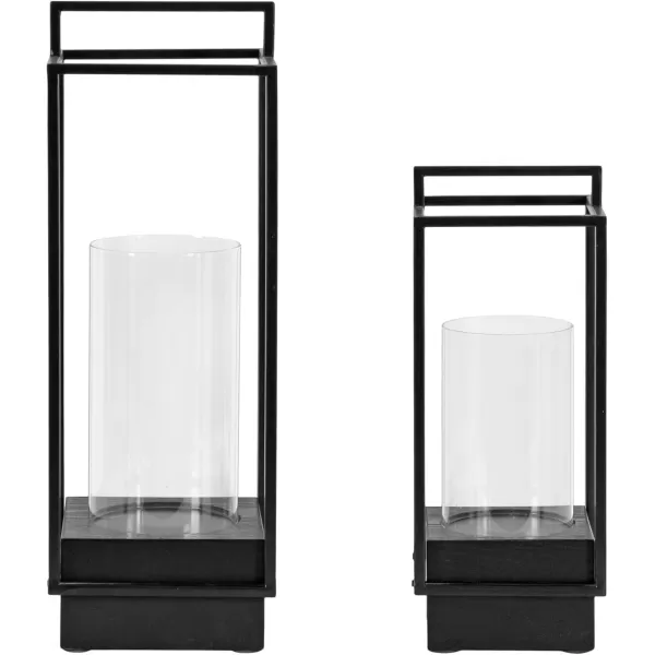 Kate and Laurel Brandt Farmhouse TwoPiece Candle Holder Set 7 x 7 x 19 Hazelnut and Black Transitional Wood and Metal Lantern Candle Holders for Fireplace Mantel Display2 Piece