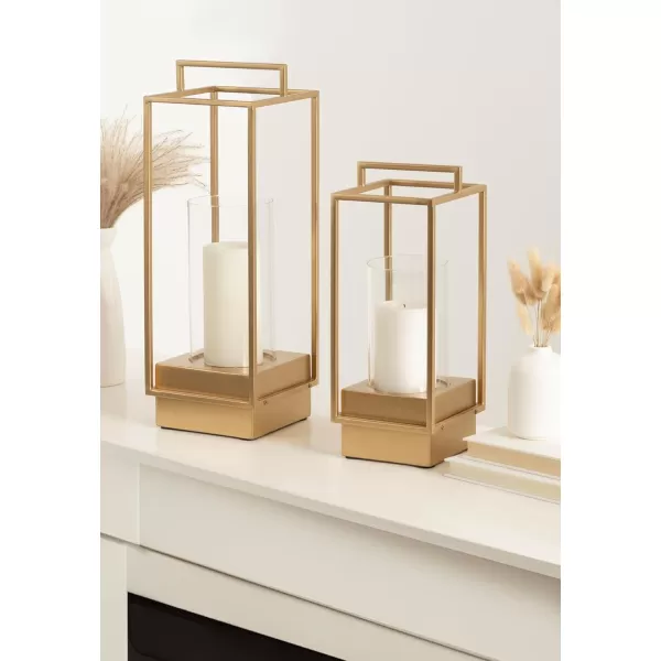 Kate and Laurel Brandt Farmhouse TwoPiece Candle Holder Set 7 x 7 x 19 Hazelnut and Black Transitional Wood and Metal Lantern Candle Holders for Fireplace Mantel Display2 Piece