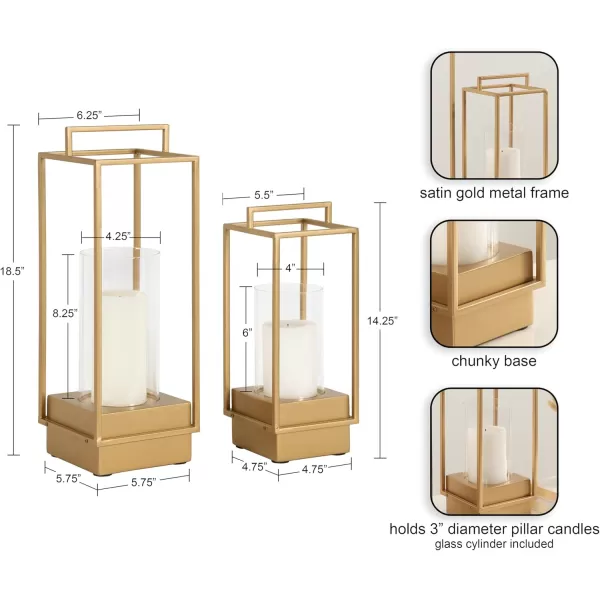 Kate and Laurel Brandt Farmhouse TwoPiece Candle Holder Set 7 x 7 x 19 Hazelnut and Black Transitional Wood and Metal Lantern Candle Holders for Fireplace Mantel Display2 Piece
