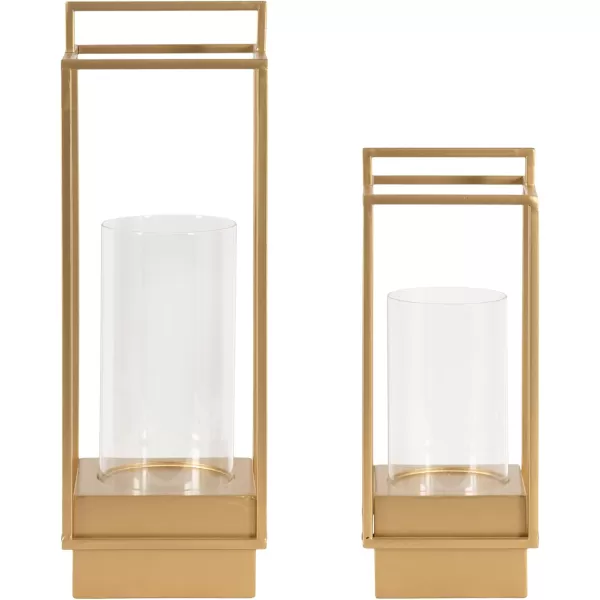Kate and Laurel Brandt Farmhouse TwoPiece Candle Holder Set 7 x 7 x 19 Hazelnut and Black Transitional Wood and Metal Lantern Candle Holders for Fireplace Mantel Display2 Piece