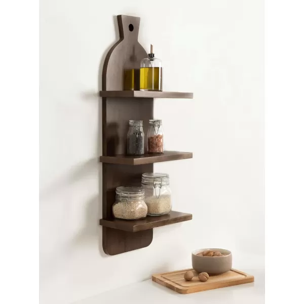 Kate and Laurel Braxton Modern Farmhouse ThreeTier Wall Shelf 12 x 7 x 32 Natural Brown Transitional Tiered Wood Display Shelf for Kitchen Spice Rack