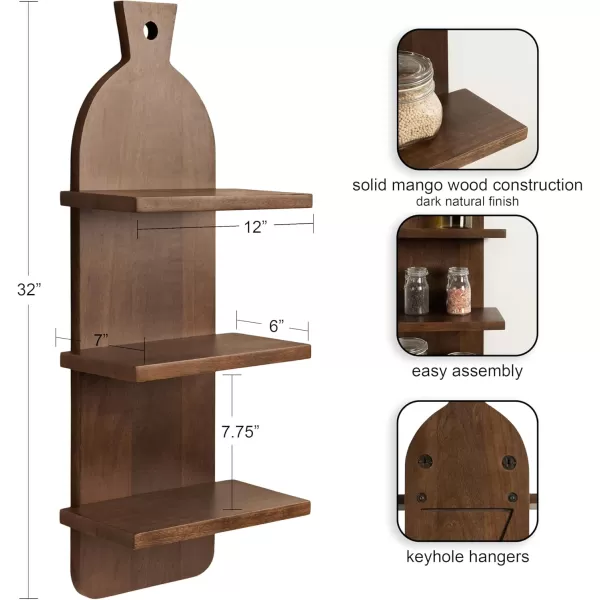 Kate and Laurel Braxton Modern Farmhouse ThreeTier Wall Shelf 12 x 7 x 32 Natural Brown Transitional Tiered Wood Display Shelf for Kitchen Spice Rack