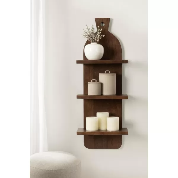 Kate and Laurel Braxton Modern Farmhouse ThreeTier Wall Shelf 12 x 7 x 32 Natural Brown Transitional Tiered Wood Display Shelf for Kitchen Spice Rack