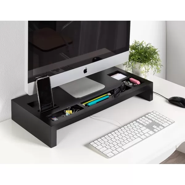 Kate and Laurel Briggs Wood Monitor Riser Desk Organizer BlackBlack