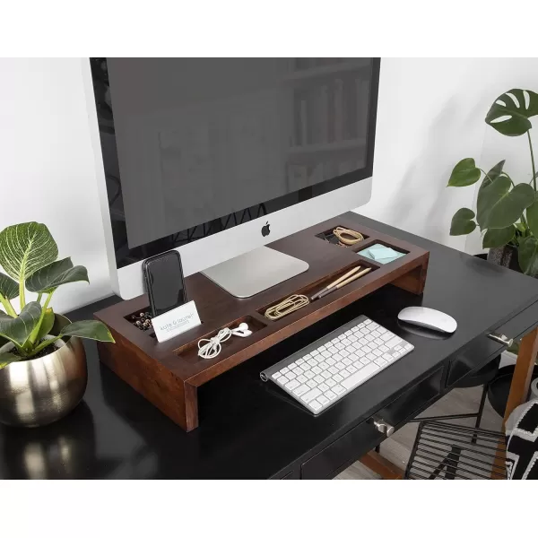 Kate and Laurel Briggs Wood Monitor Riser Desk Organizer BlackWalnut Brown