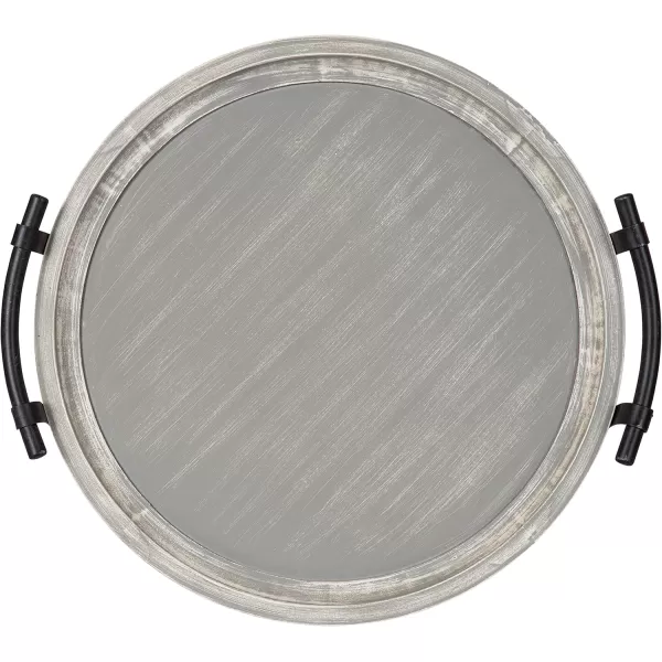 Kate and Laurel Bruillet Round Wooden Footed Tray with Handles 15 inch Diameter Rustic FinishGray