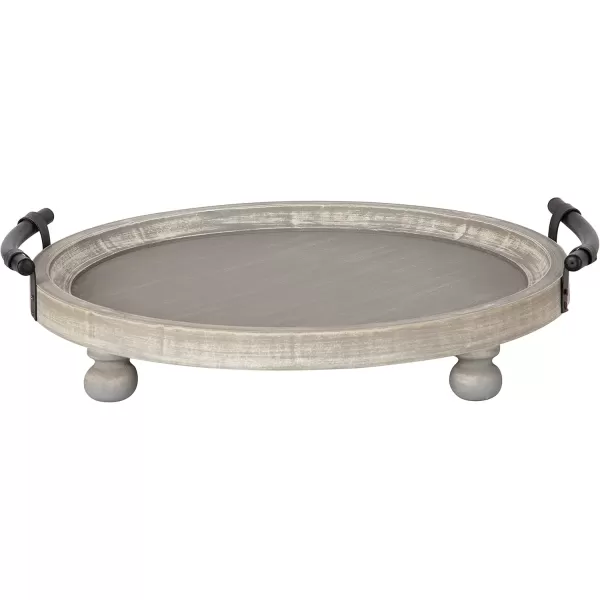 Kate and Laurel Bruillet Round Wooden Footed Tray with Handles 15 inch Diameter Rustic FinishGray