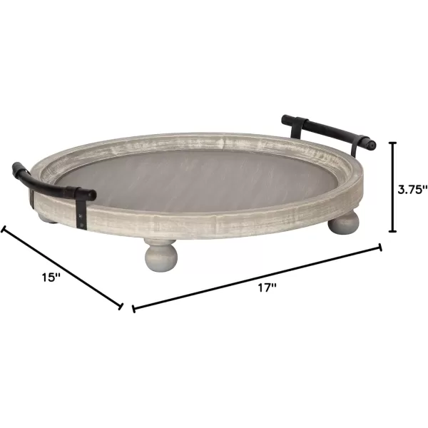 Kate and Laurel Bruillet Round Wooden Footed Tray with Handles 15 inch Diameter Rustic FinishGray