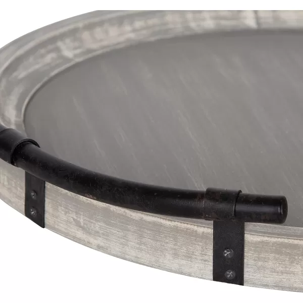 Kate and Laurel Bruillet Round Wooden Footed Tray with Handles 15 inch Diameter Rustic FinishGray