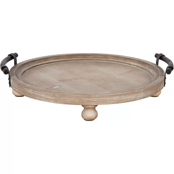 Kate and Laurel Bruillet Round Wooden Footed Tray with Handles 15 inch Diameter Rustic FinishNatural