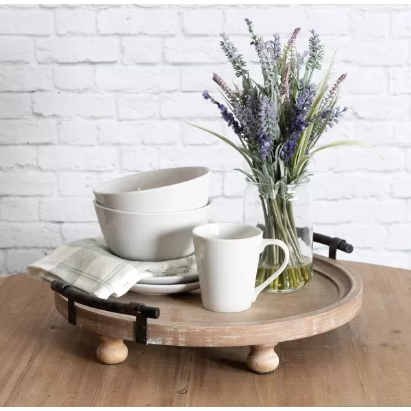Kate and Laurel Bruillet Round Wooden Footed Tray with Handles 15 inch Diameter Rustic FinishNatural
